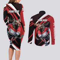 Canada Hockey Personalized Couples Matching Long Sleeve Bodycon Dress and Long Sleeve Button Shirt Go Canada Go