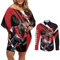 Canada Hockey Personalized Couples Matching Off Shoulder Short Dress and Long Sleeve Button Shirt Go Canada Go