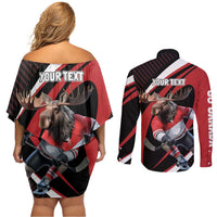 Canada Hockey Personalized Couples Matching Off Shoulder Short Dress and Long Sleeve Button Shirt Go Canada Go