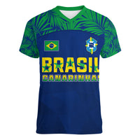 Personalised Brazil Football Women V Neck T Shirt Women's WC 2023 Selecao - Wonder Print Shop