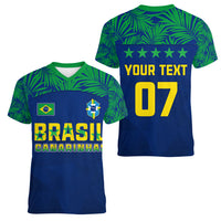 Personalised Brazil Football Women V Neck T Shirt Women's WC 2023 Selecao - Wonder Print Shop