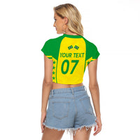 Personalised Brazil Football Raglan Cropped T Shirt Women's WC 2023 Canarinhas - Wonder Print Shop