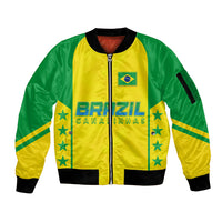 Personalised Brazil Football Sleeve Zip Bomber Jacket Women's WC 2023 Canarinhas - Wonder Print Shop