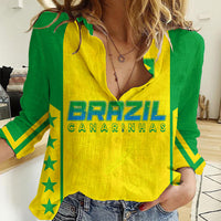 Personalised Brazil Football Women Casual Shirt Women's WC 2023 Canarinhas - Wonder Print Shop