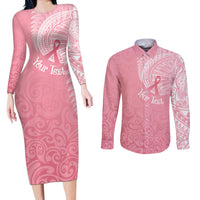 Personalised New Zealand Couples Matching Long Sleeve Bodycon Dress and Long Sleeve Button Shirts Pink Ribbon Tattoo Mix Silver Fern LT7 - Wonder Print Shop