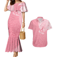 Personalised New Zealand Couples Matching Mermaid Dress and Hawaiian Shirt Pink Ribbon Tattoo Mix Silver Fern LT7 - Wonder Print Shop