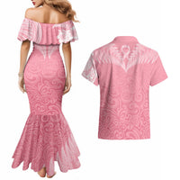 Personalised New Zealand Couples Matching Mermaid Dress and Hawaiian Shirt Pink Ribbon Tattoo Mix Silver Fern LT7 - Wonder Print Shop