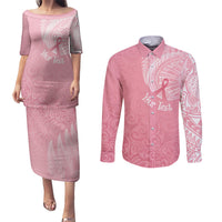 Personalised New Zealand Couples Matching Puletasi Dress and Long Sleeve Button Shirts Pink Ribbon Tattoo Mix Silver Fern LT7 - Wonder Print Shop