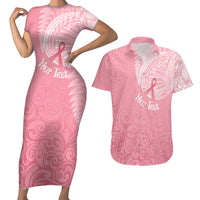 Personalised New Zealand Couples Matching Short Sleeve Bodycon Dress and Hawaiian Shirt Pink Ribbon Tattoo Mix Silver Fern LT7 - Wonder Print Shop