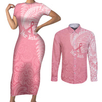 Personalised New Zealand Couples Matching Short Sleeve Bodycon Dress and Long Sleeve Button Shirts Pink Ribbon Tattoo Mix Silver Fern LT7 - Wonder Print Shop