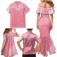 Personalised New Zealand Family Matching Mermaid Dress and Hawaiian Shirt Pink Ribbon Tattoo Mix Silver Fern LT7 - Wonder Print Shop