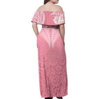 Personalised New Zealand Family Matching Off Shoulder Maxi Dress and Hawaiian Shirt Pink Ribbon Tattoo Mix Silver Fern LT7 - Wonder Print Shop