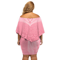 Personalised New Zealand Family Matching Off Shoulder Short Dress and Hawaiian Shirt Pink Ribbon Tattoo Mix Silver Fern LT7 - Wonder Print Shop