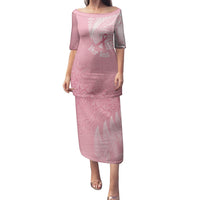 Personalised New Zealand Family Matching Puletasi Dress and Hawaiian Shirt Pink Ribbon Tattoo Mix Silver Fern - Wonder Print Shop