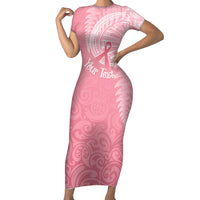 Personalised New Zealand Family Matching Short Sleeve Bodycon Dress and Hawaiian Shirt Pink Ribbon Tattoo Mix Silver Fern - Wonder Print Shop
