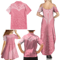 Personalised New Zealand Family Matching Summer Maxi Dress and Hawaiian Shirt Pink Ribbon Tattoo Mix Silver Fern - Wonder Print Shop