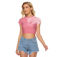 Personalised New Zealand Raglan Cropped T Shirt Pink Ribbon Tattoo Mix Silver Fern - Wonder Print Shop