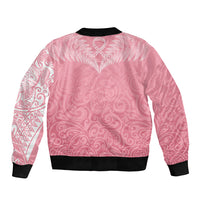 Personalised New Zealand Sleeve Zip Bomber Jacket Pink Ribbon Tattoo Mix Silver Fern - Wonder Print Shop