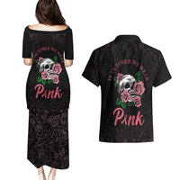 In October We Wear Pink Breast Cancer Awareness Couples Matching Puletasi Dress and Hawaiian Shirt Skull and Roses - Black LT7 - Wonder Print Shop