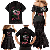 In October We Wear Pink Breast Cancer Awareness Family Matching Mermaid Dress and Hawaiian Shirt Skull and Roses - Black LT7 - Wonder Print Shop
