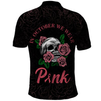 In October We Wear Pink Breast Cancer Awareness Polo Shirt Skull and Roses - Black - Wonder Print Shop