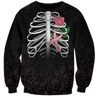 In October We Wear Pink Breast Cancer Awareness Sweatshirt Skull and Roses - Black - Wonder Print Shop