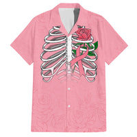 In October We Wear Pink Breast Cancer Awareness Family Matching Off Shoulder Long Sleeve Dress and Hawaiian Shirt Skull and Roses - Pink - Wonder Print Shop