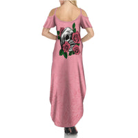 In October We Wear Pink Breast Cancer Awareness Family Matching Summer Maxi Dress and Hawaiian Shirt Skull and Roses - Pink - Wonder Print Shop