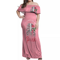 In October We Wear Pink Breast Cancer Awareness Off Shoulder Maxi Dress Skull and Roses - Pink - Wonder Print Shop