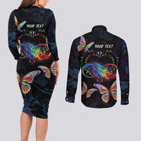 Fight Cancer In All Colors Couples Matching Long Sleeve Bodycon Dress and Long Sleeve Button Shirt Whimsical Butterflies LT7 - Wonder Print Shop