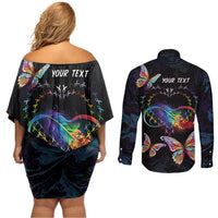 Fight Cancer In All Colors Couples Matching Off Shoulder Short Dress and Long Sleeve Button Shirt Whimsical Butterflies LT7 - Wonder Print Shop