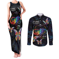 Fight Cancer In All Colors Couples Matching Tank Maxi Dress and Long Sleeve Button Shirt Whimsical Butterflies LT7 - Wonder Print Shop