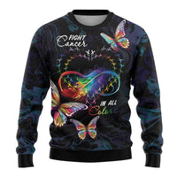 Fight Cancer In All Colors Ugly Christmas Sweater Whimsical Butterflies - Wonder Print Shop