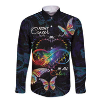 Fight Cancer In All Colors Long Sleeve Button Shirt Whimsical Butterflies - Wonder Print Shop