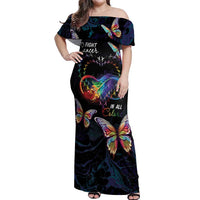 Fight Cancer In All Colors Off Shoulder Maxi Dress Whimsical Butterflies - Wonder Print Shop