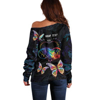 Fight Cancer In All Colors Off Shoulder Sweater Whimsical Butterflies - Wonder Print Shop