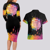 Autism Wired Differently Colors Splash Couples Matching Long Sleeve Bodycon Dress and Hawaiian Shirt LT7 - Wonder Print Shop