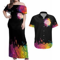 Autism Wired Differently Colors Splash Couples Matching Off Shoulder Maxi Dress and Hawaiian Shirt LT7 - Wonder Print Shop