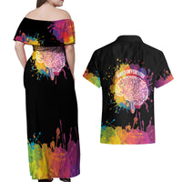 Autism Wired Differently Colors Splash Couples Matching Off Shoulder Maxi Dress and Hawaiian Shirt LT7 - Wonder Print Shop