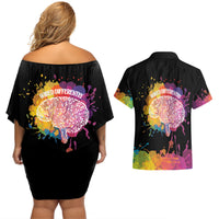 Autism Wired Differently Colors Splash Couples Matching Off Shoulder Short Dress and Hawaiian Shirt LT7 - Wonder Print Shop