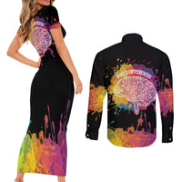 Autism Wired Differently Colors Splash Couples Matching Short Sleeve Bodycon Dress and Long Sleeve Button Shirt LT7 - Wonder Print Shop