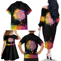 Autism Wired Differently Colors Splash Family Matching Off The Shoulder Long Sleeve Dress and Hawaiian Shirt - Wonder Print Shop