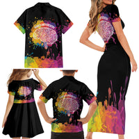 Autism Wired Differently Colors Splash Family Matching Short Sleeve Bodycon Dress and Hawaiian Shirt - Wonder Print Shop