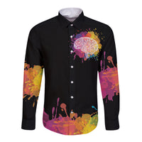 Autism Wired Differently Colors Splash Long Sleeve Button Shirt - Wonder Print Shop