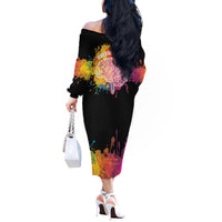 Autism Wired Differently Colors Splash Off The Shoulder Long Sleeve Dress - Wonder Print Shop