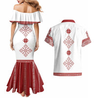 Latvia Jani Midsummer Couples Matching Mermaid Dress and Hawaiian Shirt Red White Latvijas Auseklis