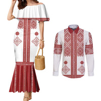 Latvia Jani Midsummer Couples Matching Mermaid Dress and Long Sleeve Button Shirt Red White Latvijas Auseklis