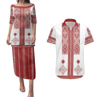 Latvia Jani Midsummer Couples Matching Puletasi and Hawaiian Shirt Red White Latvijas Auseklis