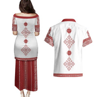 Latvia Jani Midsummer Couples Matching Puletasi and Hawaiian Shirt Red White Latvijas Auseklis