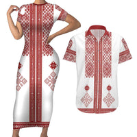 Latvia Jani Midsummer Couples Matching Short Sleeve Bodycon Dress and Hawaiian Shirt Red White Latvijas Auseklis